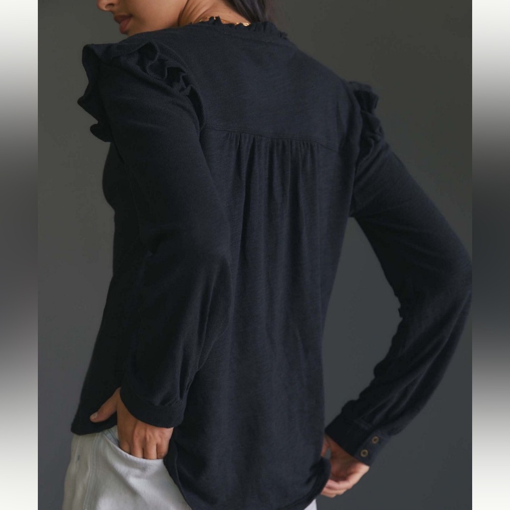 Pilcro Black Ruffled Button-Down Shirt - Picture 2 of 16